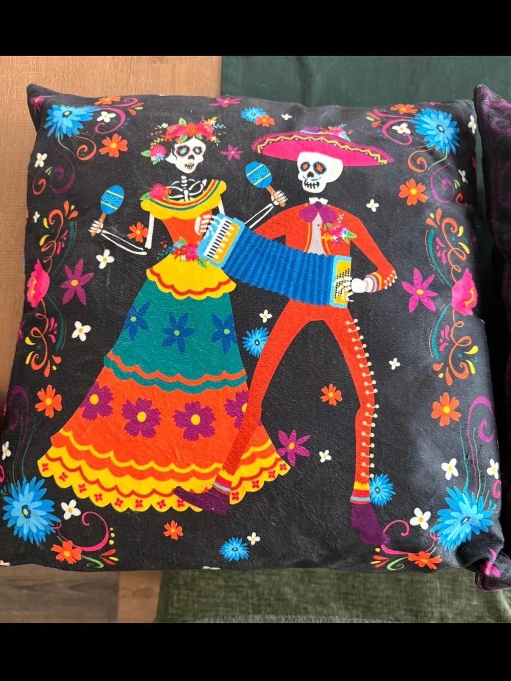Día de los Muertos Light Up Throw Pillows Set of 2 Sugar Skull Fiesta